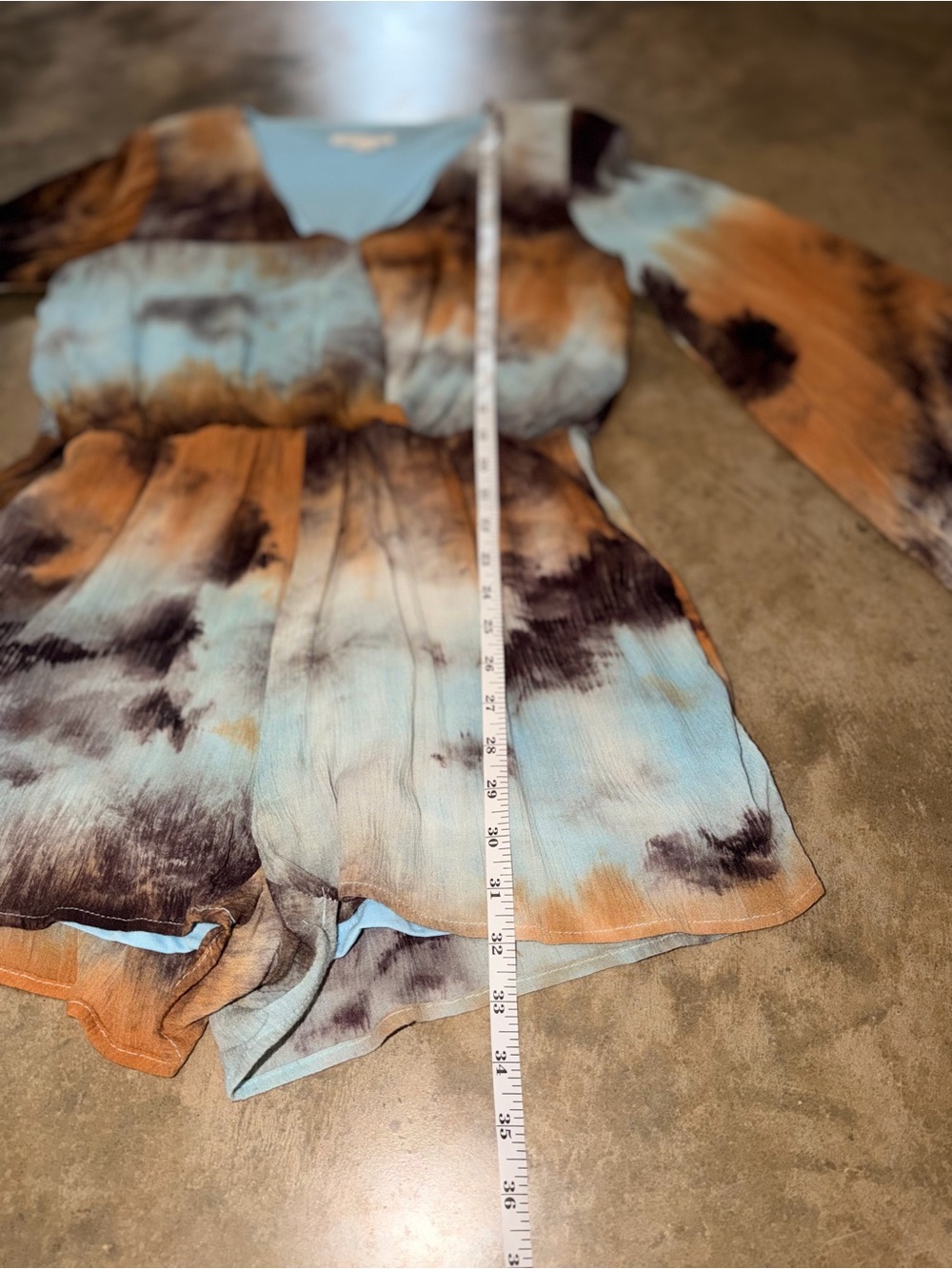 Love Riche Boho Tie Dye Bell Sleeve Romper Blue Rust Large - Picture 7 of 9